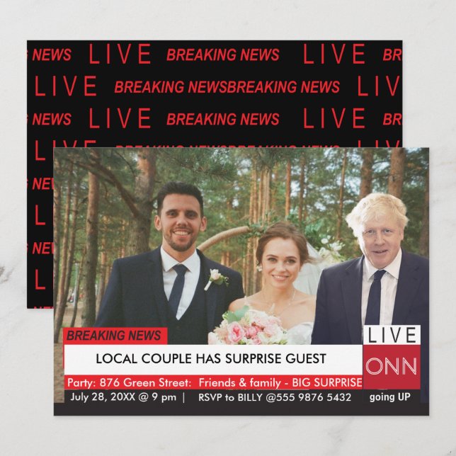 Invitation Boris Johnson INVITÉ DE MARIAGE Nouvelles télévisé (Devant / Derrière)