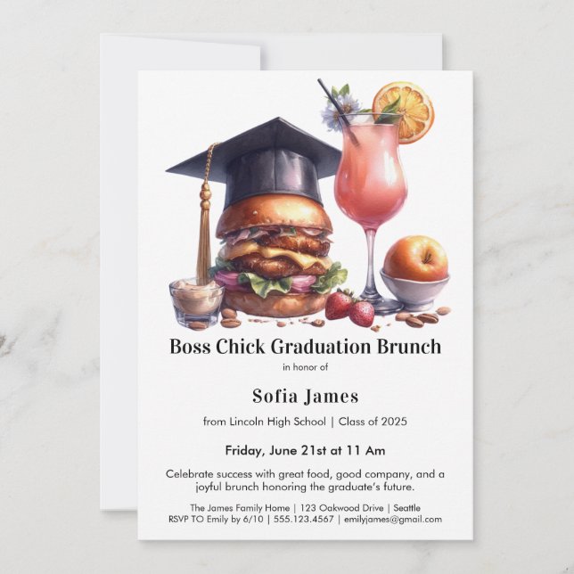 Invitation Boss Chick Graduation Brunch & BBQ (Devant)