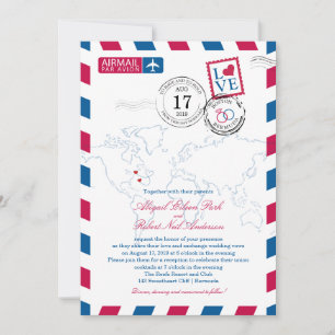 Invitation Boston aux Bermudes Mariage Airmail