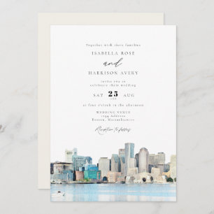 Invitation BOSTON Massachusetts Aquarelle Skyline Mariage