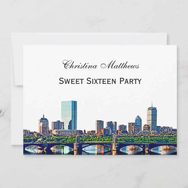Invitation Boston Skyline #2Col Sweet 16 Party (Dos)