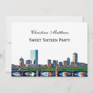 Invitation Boston Skyline #2Col Sweet 16 Party
