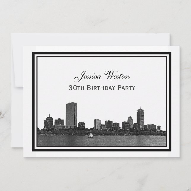 Invitation Boston Skyline Etamed encadré H fête d'anniversair (Devant)