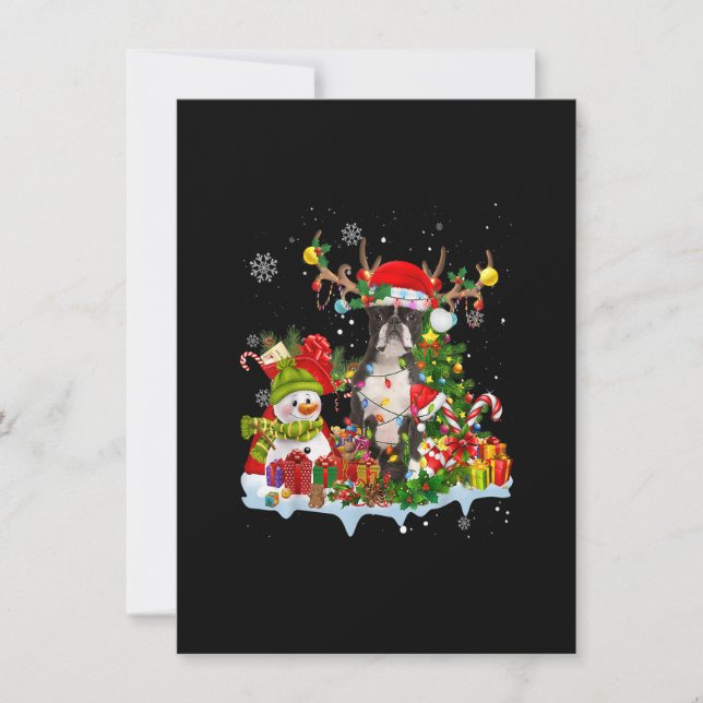 Invitation Boston Terrier Santa Hat Reindeer Christmas Lights (Devant)