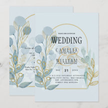 Botanica moderne; Aqua SeaGlass Gold Wedding Invit