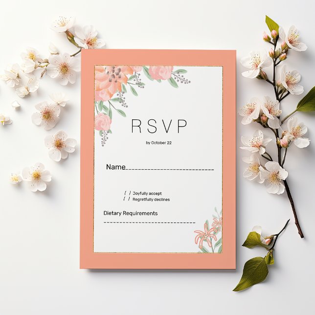 Invitation Botanical coral mint gold spring floral RSVP (Botanical coral mint gold spring floral RSVP)