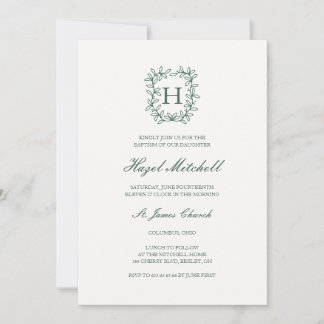 Invitation Botanical crest monogram christening baptism