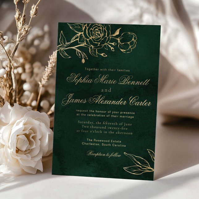 Invitation Botanical Emerald ang Gold Elegant Wedding (Créateur téléchargé)