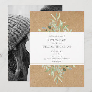 Invitation Botanical Greenery Rustic Kraft Photo Mariage