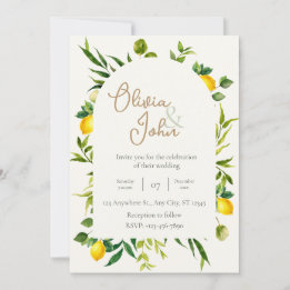 Invitation Botanical Lemon Citrus Wreath Greenery Wedding