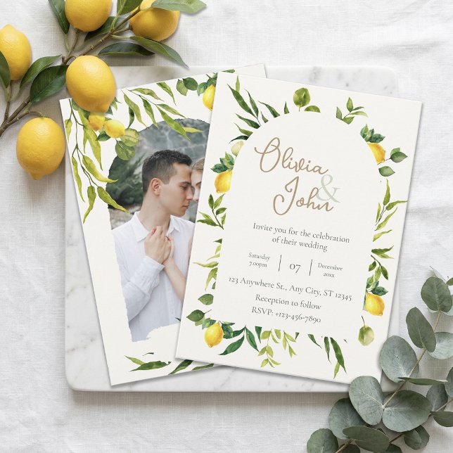 Invitation Botanical Lemon Citrus Wreath Greenery Wedding (Botanical Lemon Citrus Wreath Greenery Wedding Invitation)