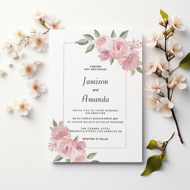 Invitation Botanical mint green pastel pink floral Wedding (Botanical mint green pastel pink floral Wedding )