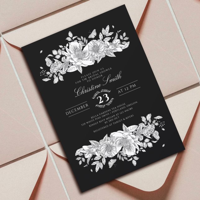 Invitation Botanical Trendy Black Line Art Bridal Shower (Créateur téléchargé)
