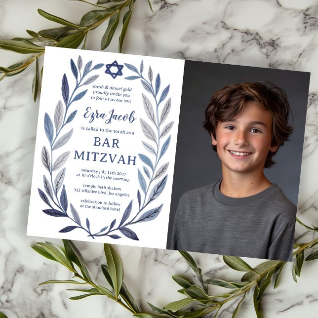 Invitation Botanical Watercolor CUSTOM PHOTO Bat Bar Mitzvah (Botanical Watercolor CUSTOM PHOTO Bat Bar Mitzvah Invitation
)