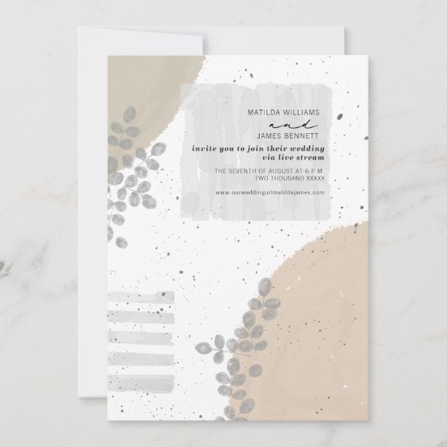 Invitation Botanique Abstrait Neutre Mariage Livestream (Devant)
