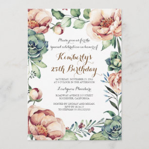 Invitation Botanique Automne Floral Aquarelle fête d'annivers