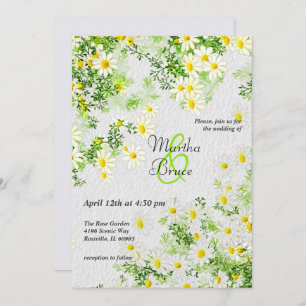 Invitation Botanique avec feuille et marguerites blanches inv