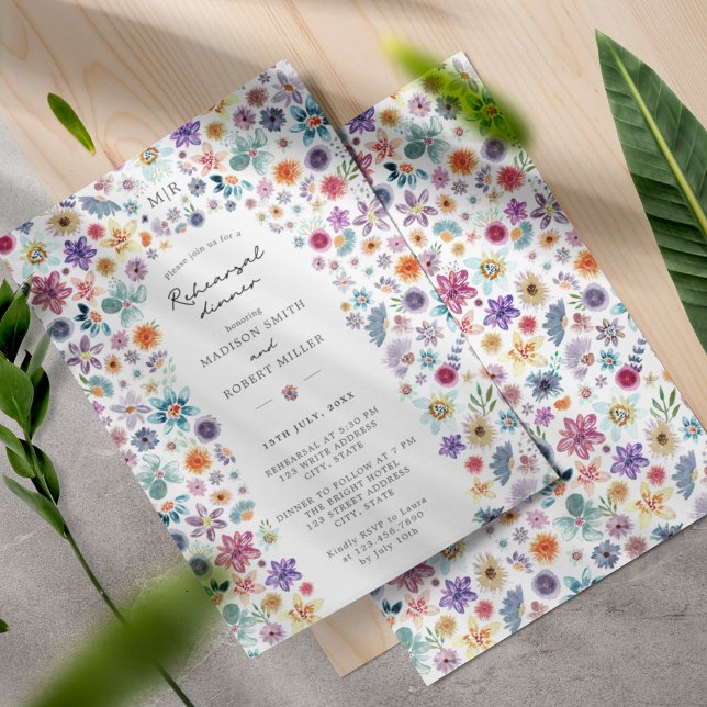 Invitation Botanique Boho Fleur sauvage Dîner de répétition M (Front/Back)