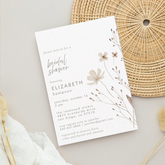 Invitation Botanique Boho Fleur sauvage Fête des mariées flor (Créateur téléchargé)