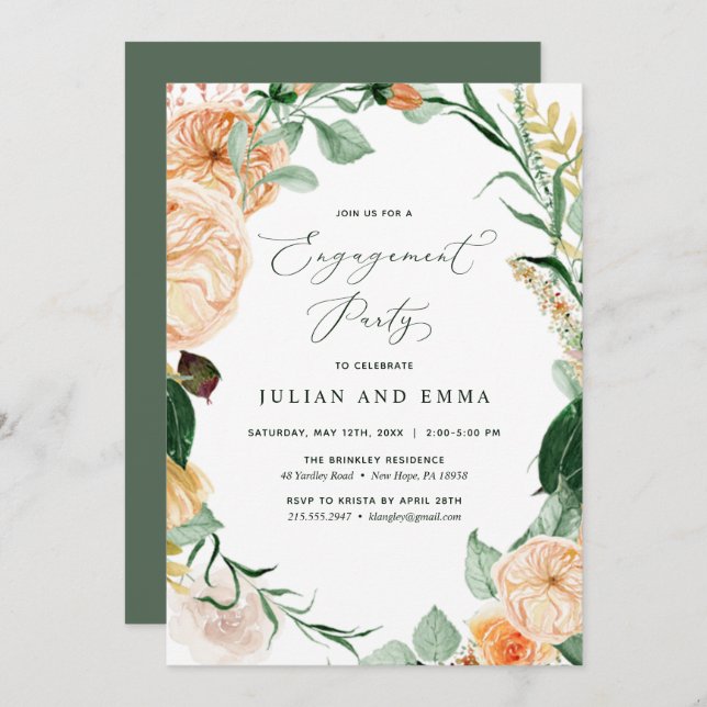 Invitation Botanique Boho Floral Neutral Engagement Party Inv (Devant / Derrière)