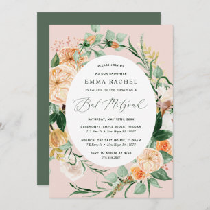 Invitation Botanique Boho Personnalisé Bat mitzvah rose pâle