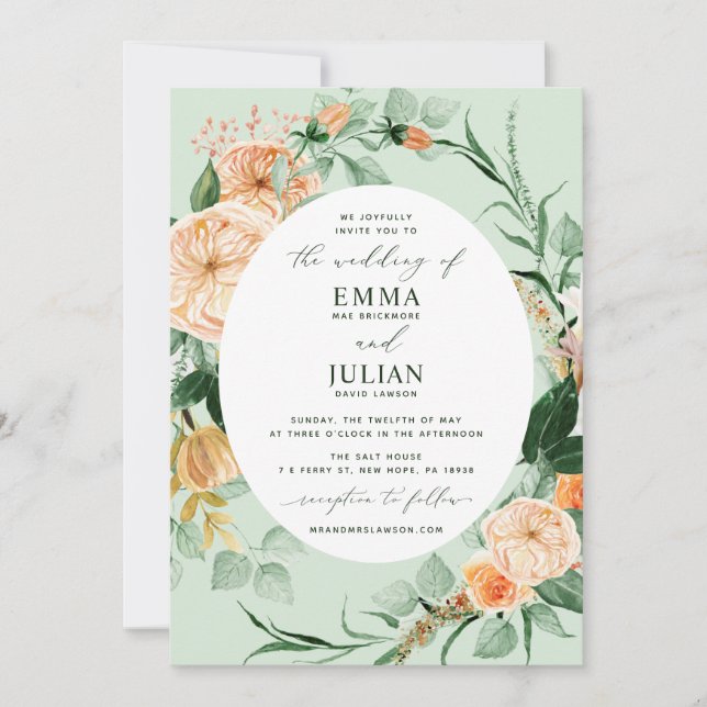 Invitation Botanique Boho vert Sage vert Mariage floral (Devant)