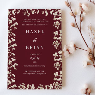 Invitation Botanique Bourgogne ivoire gypsophila Mariage flor
