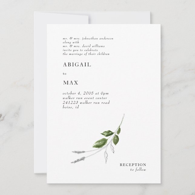 Invitation Botanique contemporaine Les deux parents Mariage (Devant)