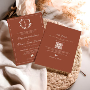 Invitation Botanique Crest Terracotta Mariage QR Code