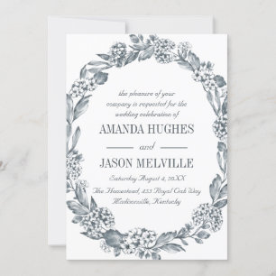 Invitation Botanique d'argent   mariage de couronne florale