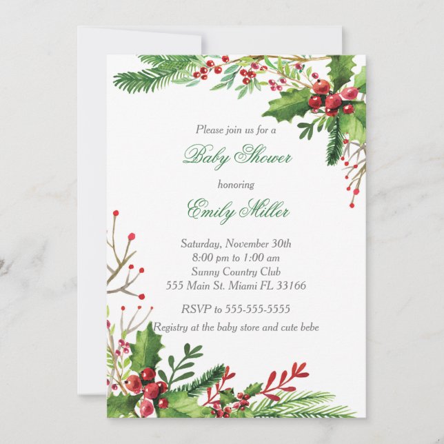Invitation botanique de baby shower de gui (Devant)