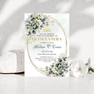 Invitation botanique de Quinceanera en or