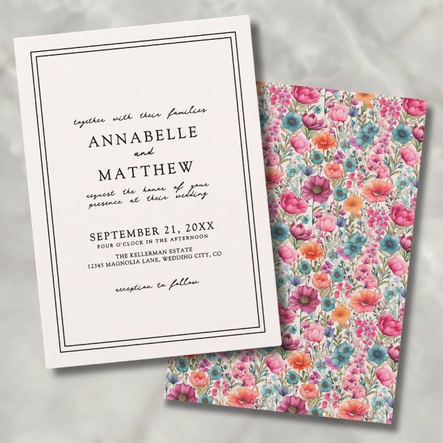 Invitation Botanique Elegant Coucher de soleil Fleur sauvage  (Botanical Elegant Sunset Colors Wildflower Wedding Invitation)