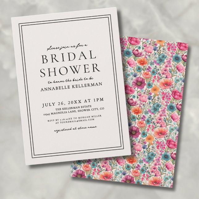 Invitation Botanique Élégant Gras Fête des mariées Fleur sauv (Botanical Elegant Bold Wildflower Bridal Shower Invitation)