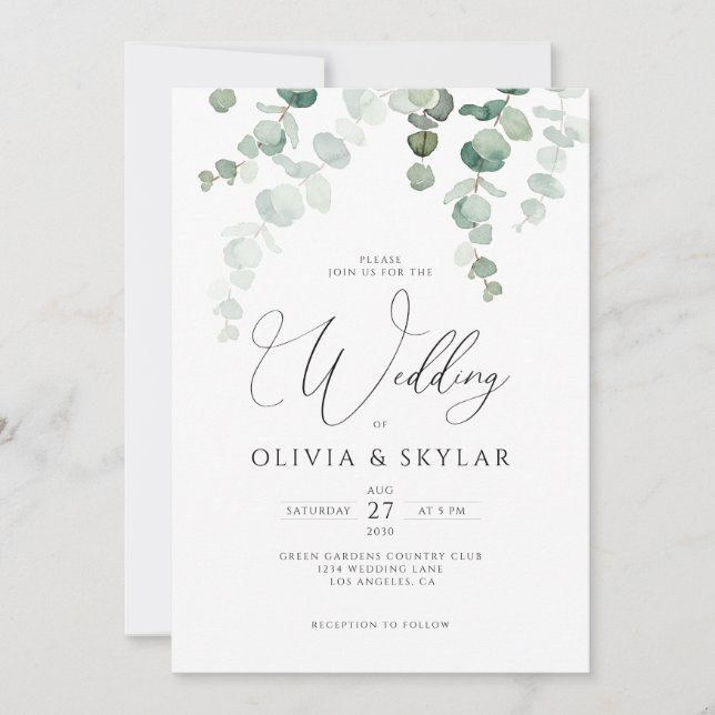 Invitation Botanique Eucalyptus QR Code Tout en un Mariage (Devant)