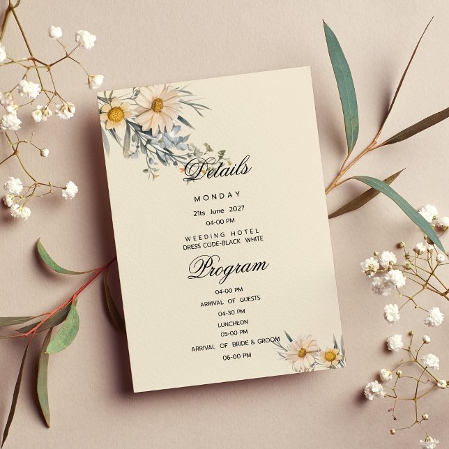 Invitation Botanique fleur sauvage jardin flore Détails Progr (Botanical wildflowers garden flora Details Program )