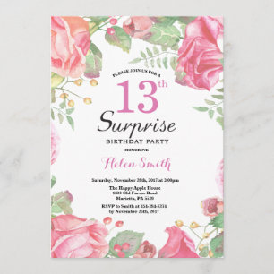 Invitation Botanique Floral Surprise 13e anniversaire Invitat