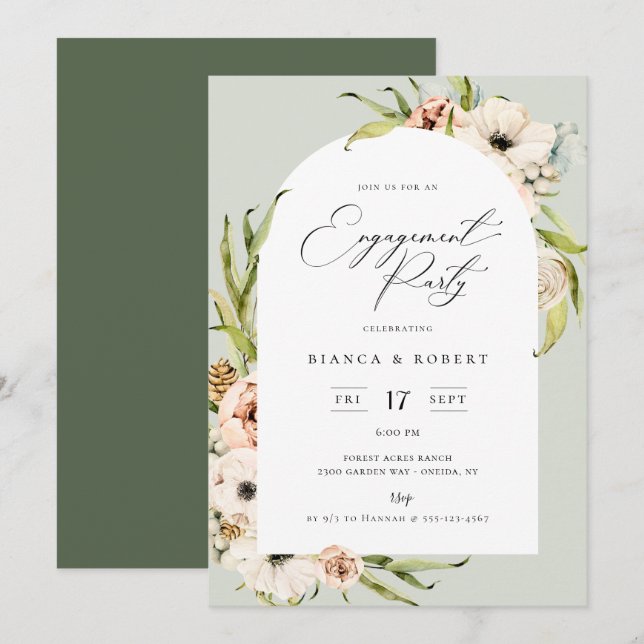 Invitation Botanique Forêt Florale Frame Engagement Partie In (Devant / Derrière)