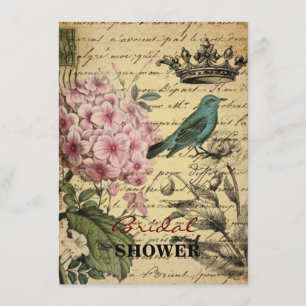 Invitation botanique français d'oiseau d'hortensia de