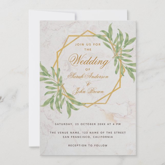 Invitation Botanique Géométrique Verdure Mariage en marbre do (Devant)