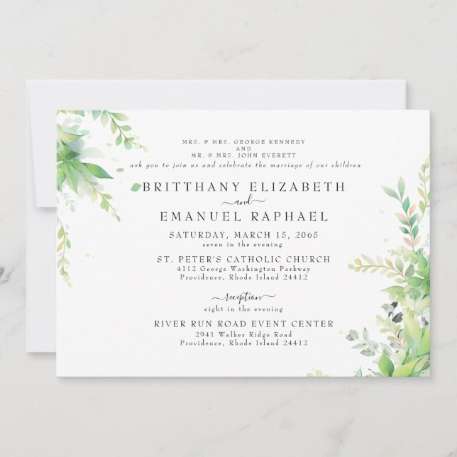 Invitation Botanique Grace Horizontale 2 Lieux Mariage (Devant)