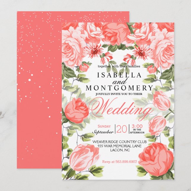 Invitation Botanique Joli Coral Mariage floral (Devant / Derrière)