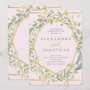Invitation Botanique moderne Blush et Faux Gold Mariage