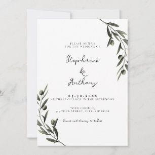 Invitation Botanique Olive Branch Feuille Mariage italien