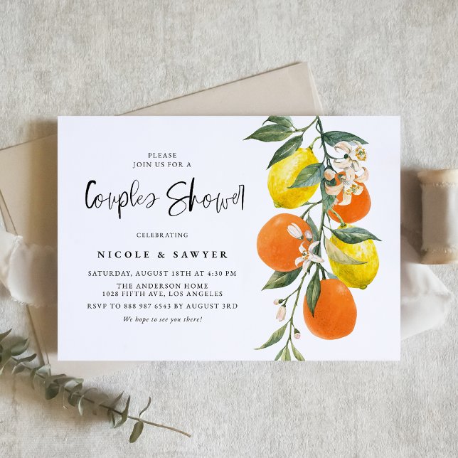 Invitation Botanique Orange et Citron Garland Couples Douche (Créateur téléchargé)