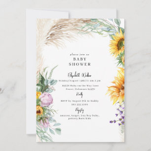 Invitation Botanique Pampas Baby shower de tourbe de tourneso