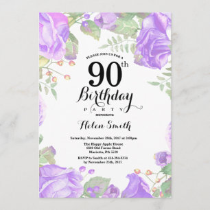 Invitation Botanique Purple Floral 90e anniversaire Invitatio