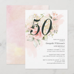 Invitation Botanique rose florale 50e fête d'anniversaire