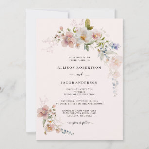 Invitation Botanique rose pâle Fleur sauvage Mariage floral