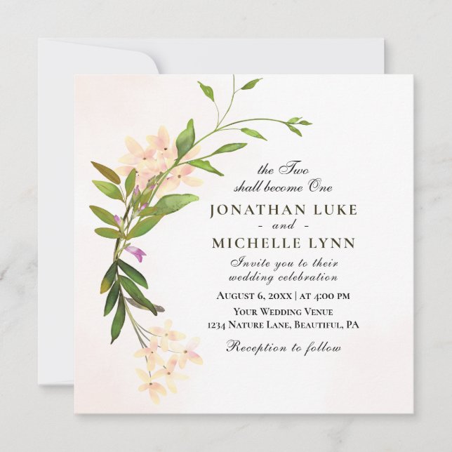 Invitation Botanique rose pâle Floral Mariage chrétien (Devant)